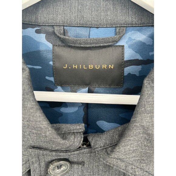 J. Hillburn Men's Field Jacket Size M (?) Gray Blue Camo Lining Full Zip Button - Picture 2 of 16